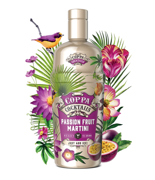 Coppa Passion Fruit Martini 0.7L – cocktail tropical cu vodka, fructul pasiunii și lime.